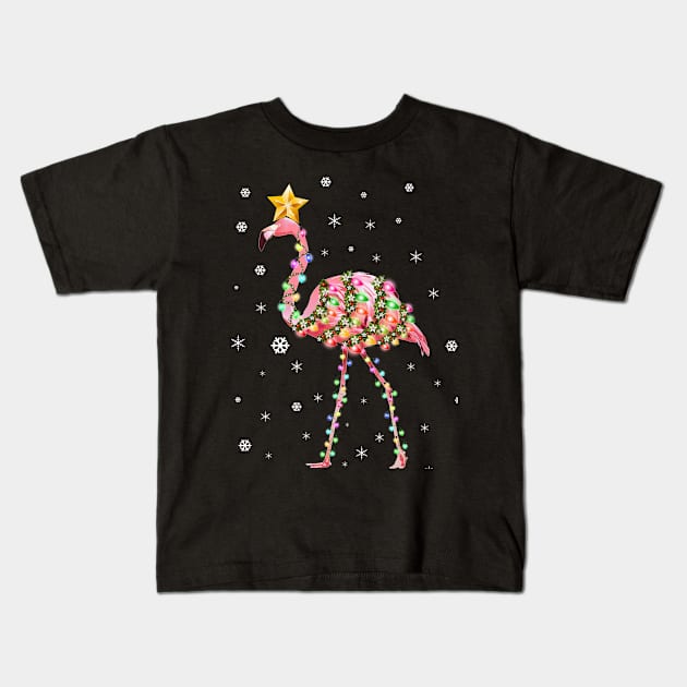 Cute Pink Flamingo Christmas Lights Kids T-Shirt by abubakarBaak